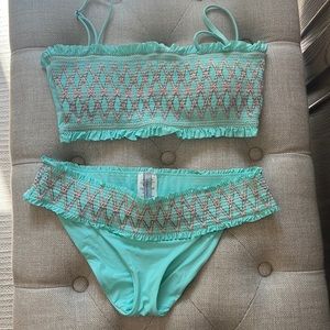 Isabella Rose Double Take Smocked Bandeau Bikinitop and bottom swimsuit size M
